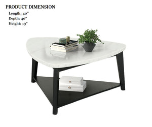 English Elm Contemporary Triangle Coffee Table With Marble Top & Bottom Storage - Chic Living Room Accent Piece B2741P395100