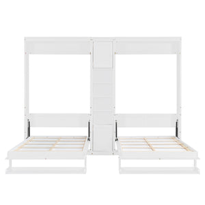 English Elm Dual Twin Wall Murphy Beds with Storage Tower Shelves for Kids or Guest Rooms White N820S00058K-1