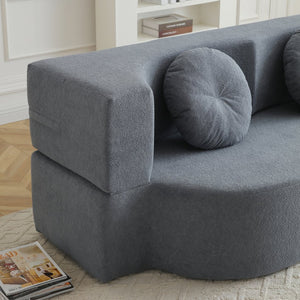 English Elm 2-in-1 Folding Sofa Bed with Plush Foam Support — Convertible Floor Couch to Queen Guest Sleeper Grey W1117P325078