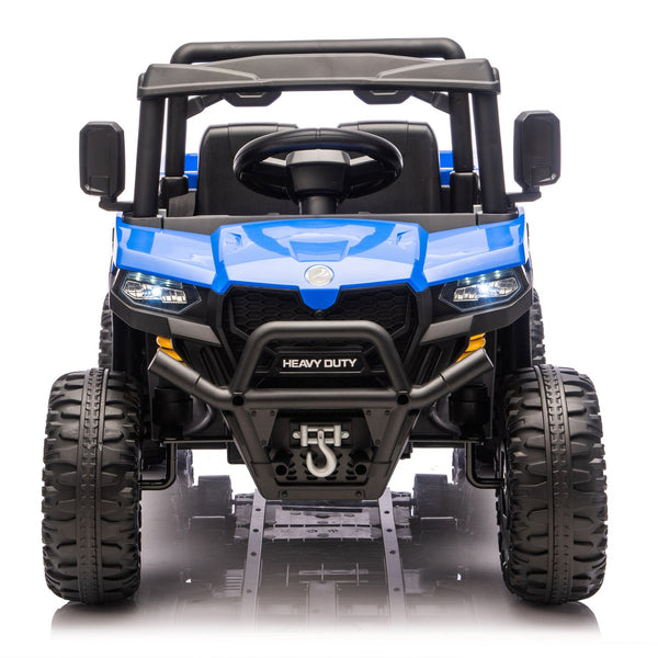 English Elm 24v Electric Kids Dump Truck 4wd Six Wheel Ride on with Remote Suspension Cargo Bucket Blue W1578P380843