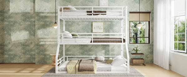 English Elm Twin Metal Triple Bunk Bed – Staggered Design With Safety Guardrails, Noise-Reduced, Space-Saving Style W1580S00168-GIGA