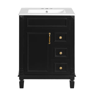 English Elm 24" French-Inspired Bathroom Vanity With Ceramic Sink, 2 Soft-Close Drawers & Adjustable Shelf N710P318989B