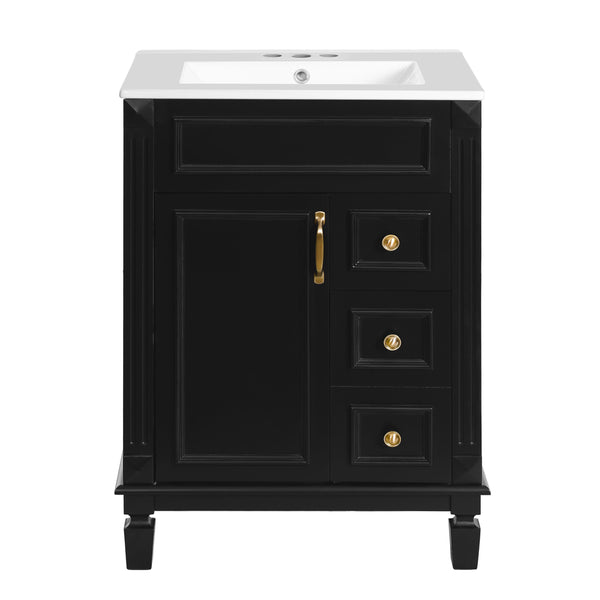 English Elm 24" French-Inspired Bathroom Vanity With Ceramic Sink, 2 Soft-Close Drawers & Adjustable Shelf N710P318989B