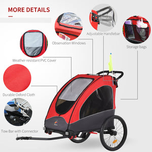 English Elm Aosom 3 in 1 Kids Bike Trailer Jogger Stroller Aluminum Frame Rubber Tires W2225P200440