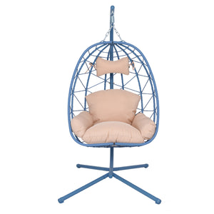 English Elm Hanging Egg Chair with Pe Wicker Stand Ergonomic Swing Seat for Patio or Bedroom T5880P497570