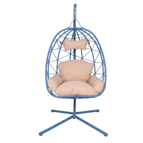 English Elm Hanging Egg Chair with Pe Wicker Stand Ergonomic Swing Seat for Patio or Bedroom T5880P497570
