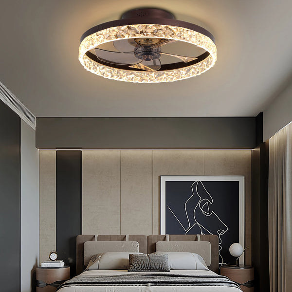 English Elm Low Profile Caged Ceiling Fan Modern Industrial 20" 7-Blade Compact Metal Body Reversible Motor Light Remote Brown W2312P374766