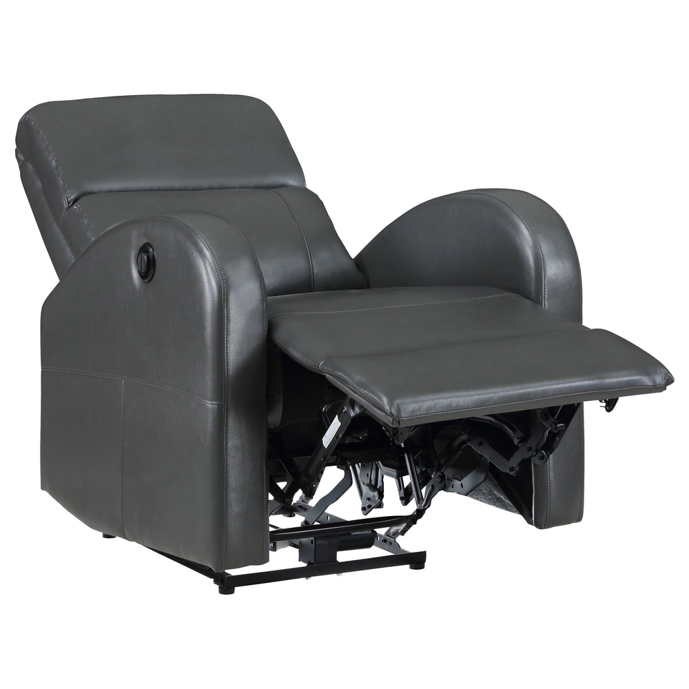 English Elm Meglia Grey Power Recliner Chair with Faux Leather Upholstery, Button Controls & Rounded Arms for Modern Comfort B062P299795