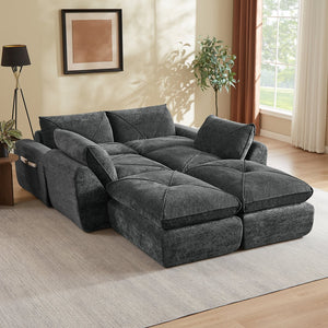 English Elm Modern Chenille Modular Sectional Sofa with Built-in Foot Pedals for Relaxed Living Dark Gray W3396S00075