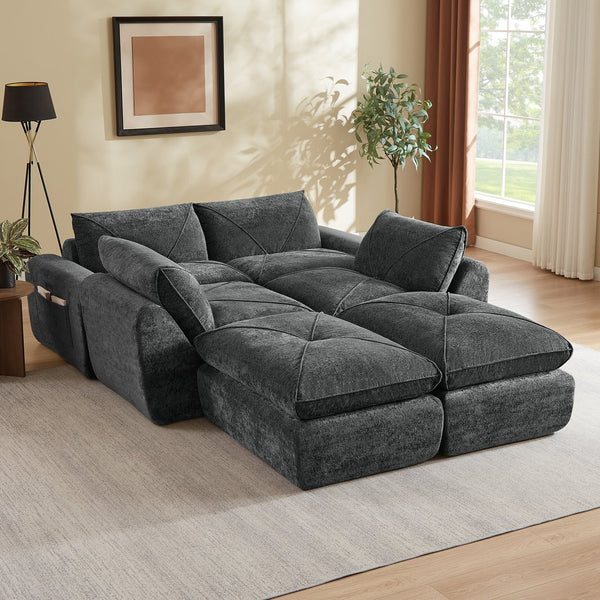 English Elm Modern Chenille Modular Sectional Sofa with Built-in Foot Pedals for Relaxed Living Dark Gray W3396S00075