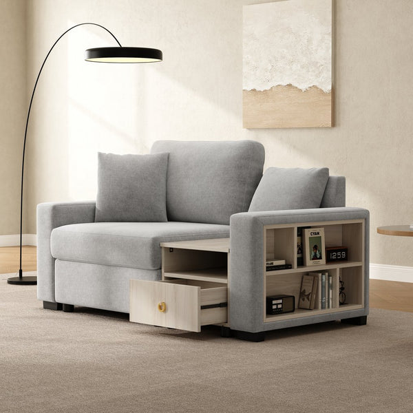 English Elm Modern Chenille Upholstered Compact Sofa with Console Storage Armrest for Living Room Grey N763S000061E