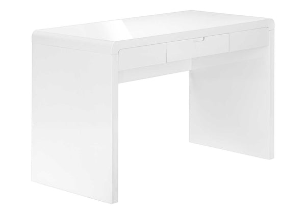 English Elm Computer Desk Glossy White 48" Home Office Table with Storage Drawers, Durable MDF, Contemporary Chic B2710P219853