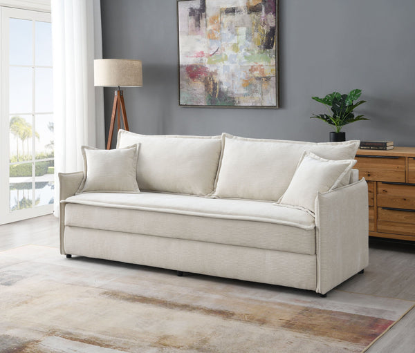 English Elm Elisea Beige Fabric Sleeper Sectional Sofa with Storage, Pocket Coil Seats, Removable Covers, Full B2726S00129
