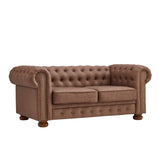 English Elm Classic Chesterfield Sofa Loveseat For Living Room Brown Faux Leather