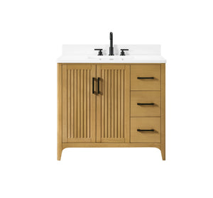 English Elm 36 Inch Solid Wood Bathroom Vanity with Built-in Power Station and Soft-close Drawers W2316P380508