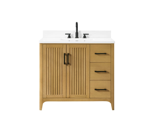 English Elm 36 Inch Solid Wood Bathroom Vanity with Built-in Power Station and Soft-close Drawers W2316P380508