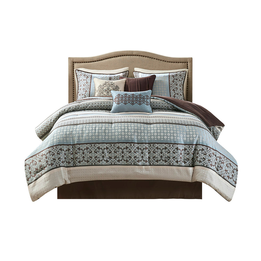 JLA Home Madison Park - 7 Piece Comforter Set King Layered Jacquard & Brushed Reversible Bedding with Embroidered Accent Pillows MP10-696