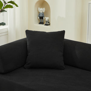 English Elm Folding Sofa Bed Corduroy 3-Seater Convertible Couch Bed with Foam Spring Mattress and Pillows for Living Room Black W2915P343896