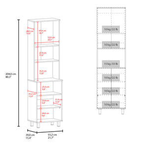 English Elm Hansen Kitchen Pantry White - Engineered Wood Storage Cabinet with Lift-Up Upper, Adjustable Shelves, Metal Legs B092S00273
