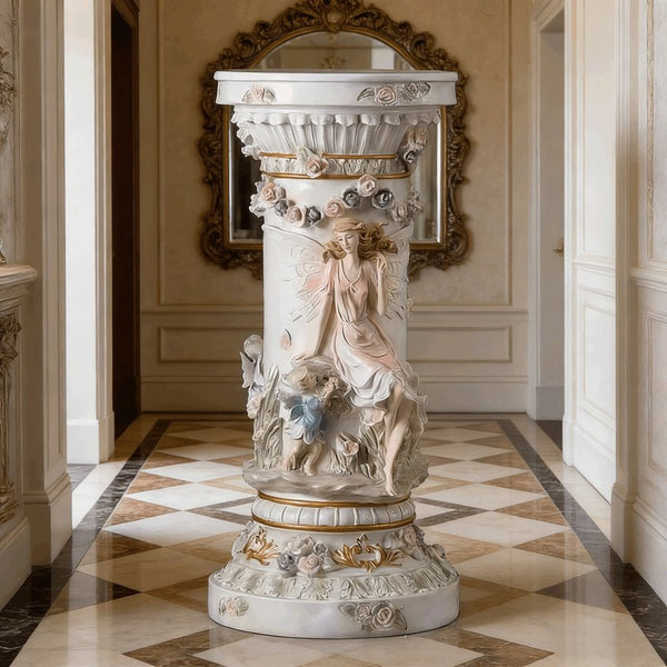 English Elm 33" Resin Fairy Floral Relief Column Pedestal Romantic Plant Stand Entryway Accent W5709P462889