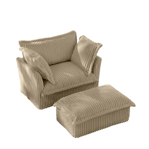 English Elm Upholstered Camel Corduroy Armchair & Ottoman Set – Deep Seat, Removable Slipcovers For Cozy Living W3041S00062-GIGA