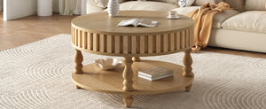 English Elm Farmhouse Fluted Square Coffee Table with Flip Top Hidden Compartment and Open Shelf Natural Wood W1445P370481