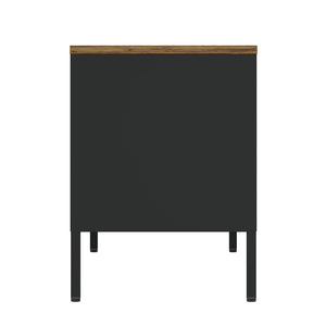 English Elm Landen 47" Metal Storage Cabinet with Wood Top and Cable Management — Sleek Industrial TV Console, Adjustable Legs Black B365P397848