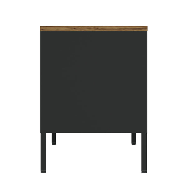 English Elm Landen 47" Metal Storage Cabinet with Wood Top and Cable Management — Sleek Industrial TV Console, Adjustable Legs Black B365P397848