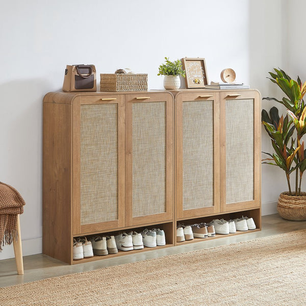 English Elm Rattan Door Shoe Cabinet Six Tier Adjustable Shelving Entryway Storage Organizer Caramel W1820P399463