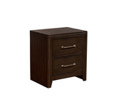 English Elm Walnut 1 Piece Nightstand Only Solid Wood 2-Drawers Bedside Table Brushed Nickel Pull Modern Bedroom