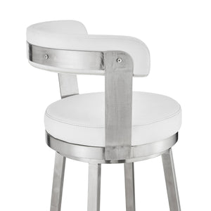English Elm Bryant Swivel Barstool Faux Leather Seat Stainless Steel Frame for Kitchen Islands B2736P464886
