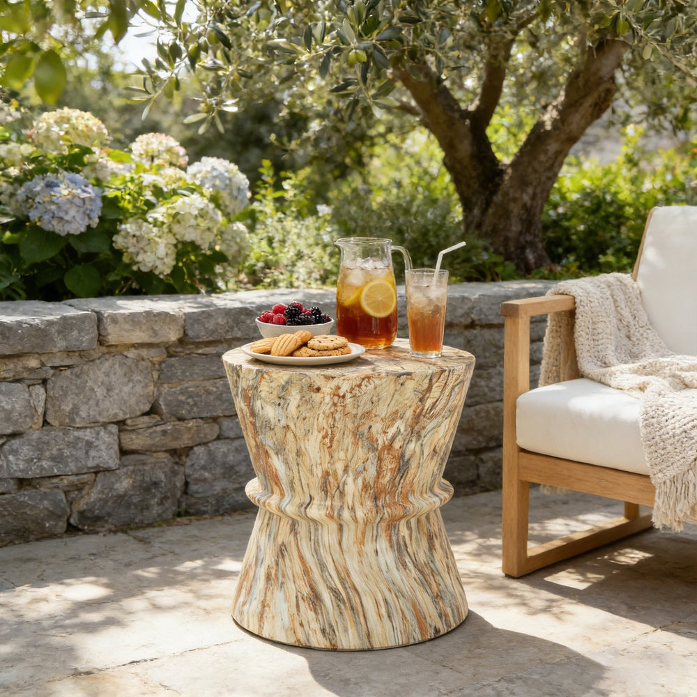 English Elm U_style Hourglass Mgo Concrete Outdoor Accent Table Sculptural Stone Texture Patio Decor Amber,Brown N711P422072A