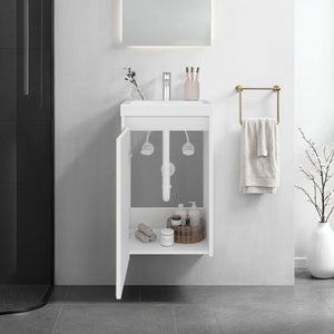 English Elm Syracuce Floating Vanity with Fluted Door Resin Sink and Shelved Storage for Small Bathrooms B200P484461