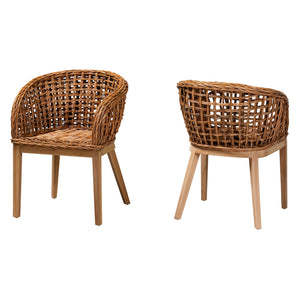 English Elm Modern Bohemian Mahogany Dining Chair with Woven Seagrass Back and Tapered Legs B2750P467666