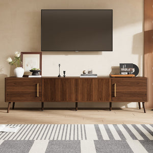 English Elm 78 Inch Walnut Entertainment Center Fluted Doors Solid Wood Legs for Living Room N710P372559P