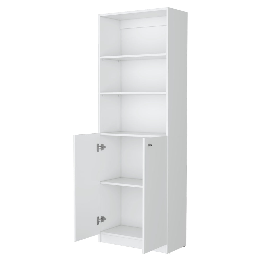 English Elm Sutton White 2-Door Bookcase with Multi-Level Open Shelves, Engineered Wood Storage, Space-Saving Design B128P176167