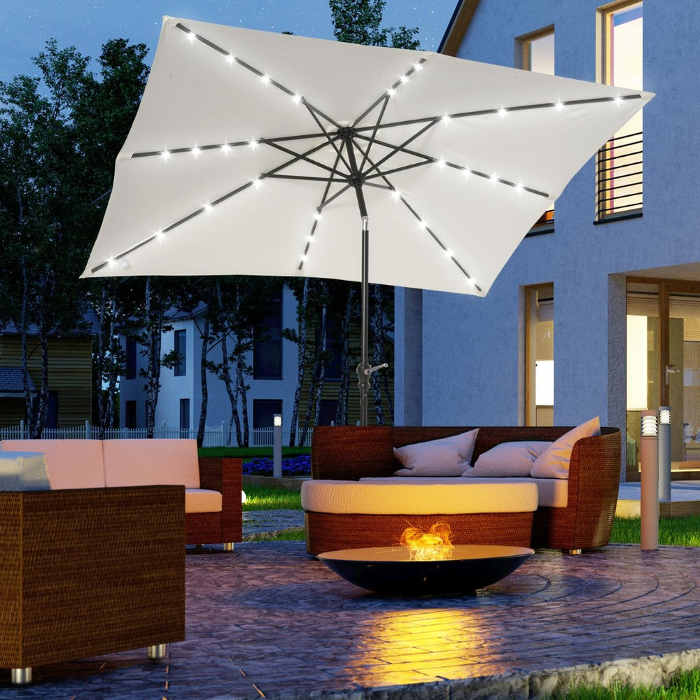 English Elm Outsunny 9' X 7' Solar Led Patio Umbrella With Tilt & Crank - Perfect For Garden, Deck, Pool & Beach W2225P174133-GIGA