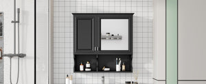 English Elm 30 30 Inch Mirror Medicine Cabinet with Half-Moon Design, Soft-Close Hinges, Open Shelf & Solid-Wood Frame Black N710P322812B