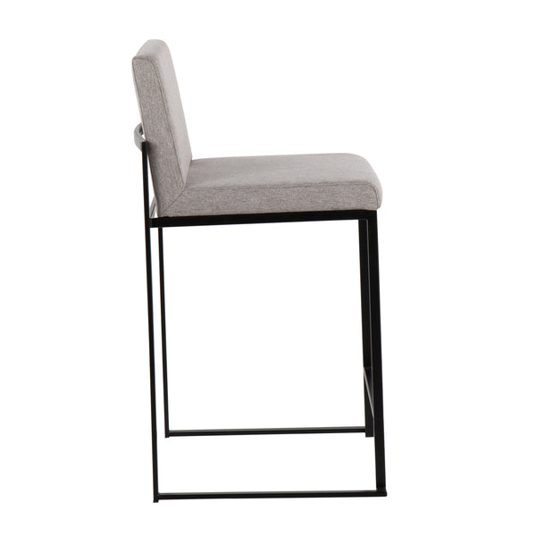 English Elm Fuji High-Back Counter Stools - Set Of 2 In Black Steel & Grey Fabric For Modern Kitchens & Bars B202P221951
