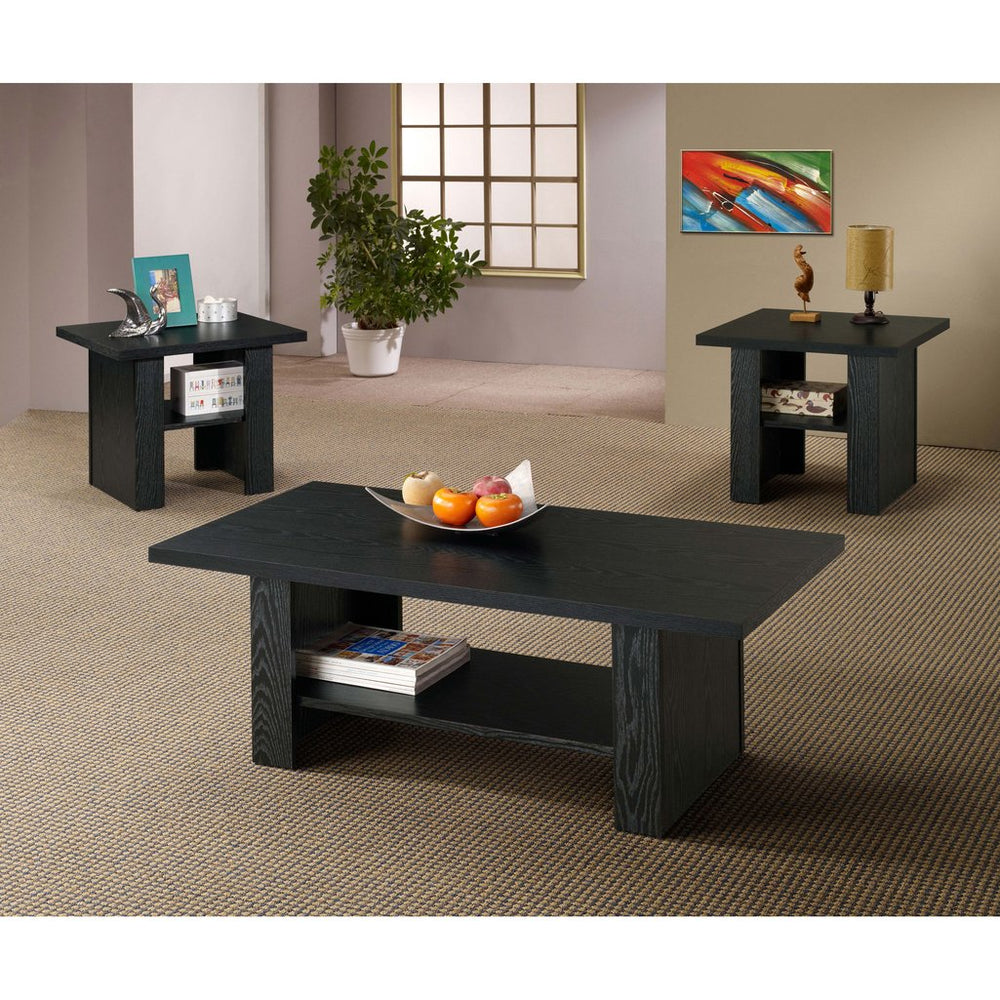 English Elm Salton Black Oak 3-Piece Engineered Wood Coffee Table Set with Lower Shelves, Modern Elegant Design B062P331088