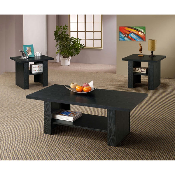 English Elm Salton Black Oak 3-Piece Engineered Wood Coffee Table Set with Lower Shelves, Modern Elegant Design B062P331088