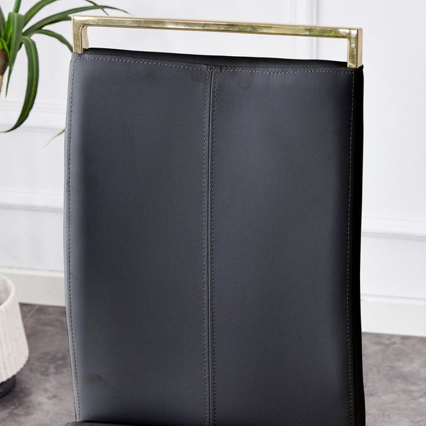 English Elm Table Set - Luxurious Pandora Patterned Dining Table With 8 Black Pu Chairs & Golden C-Shaped Legs W1151S03234-GIGA