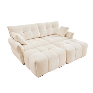 English Elm 2 Seater Chenille Sofa with Ottomans Tufted Plush Couch for Apartment Living Room White W714S01651
