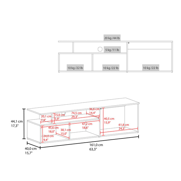 English Elm Natural Oak Modern TV Stand with Drop-Down Door, Open Shelf & 3-Tier Storage — White Oak Charm B062P290251