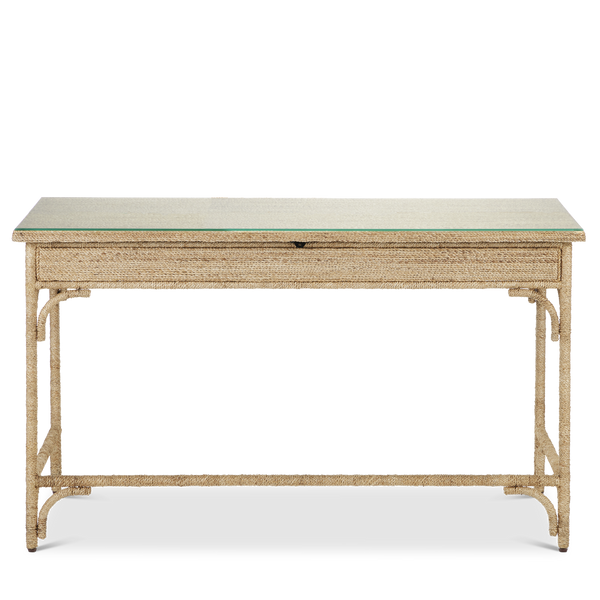 Olisa Rope Desk: Elegant Braided Abaca Design for Stylish Home or Office, 30.5" Height, Glass Top