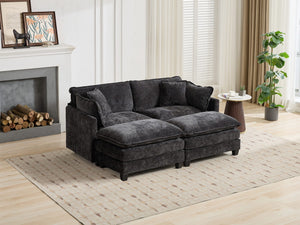 English Elm Cloud Modular Sofa Two Seat Chenille Upholstered Couch for Living Room Lounge Black W1143P310493