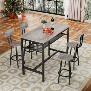 English Elm Bar Modern 5-Piece Counter Height Dining Set for 4 — Space-Saving, Easy-Clean MDF Top & Sturdy Iron Frame Antique Grey W578P303837