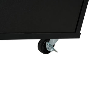 English Elm Mobile Rolling Kitchen Island with 3 Drawers Matte Black Cabinet and Natural Wood Top N779P373196B