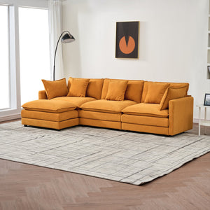 English Elm Modular cloud-inspired sectional sofa with chenille upholstery, deep seats, ottoman units, plush cushions Orange W2290S00013