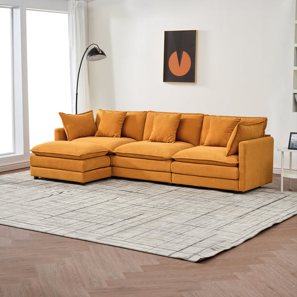 English Elm Modular cloud-inspired sectional sofa with chenille upholstery, deep seats, ottoman units, plush cushions Orange W2290S00013